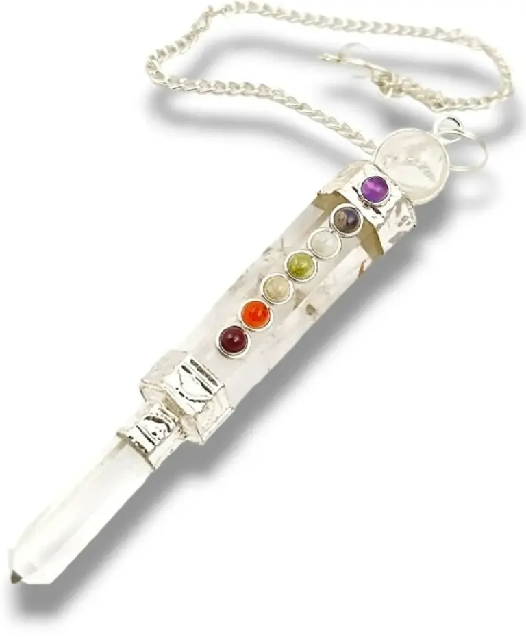 Pendule baguette cristal de quartz 7 chakras