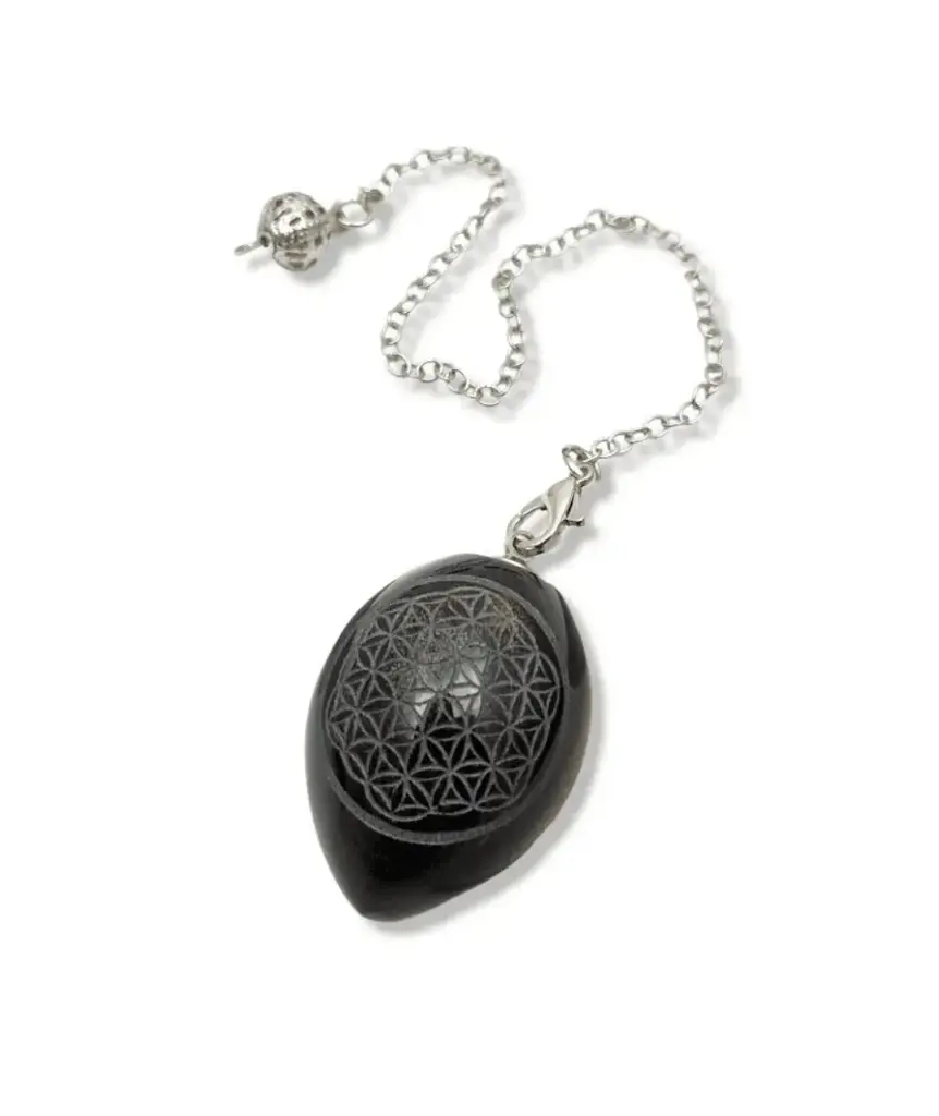Pendule " Fleur de vie" en Obsidienne