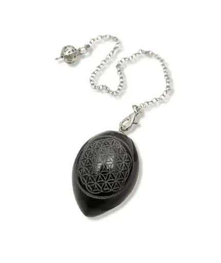 Pendule " Fleur de vie" en Obsidienne